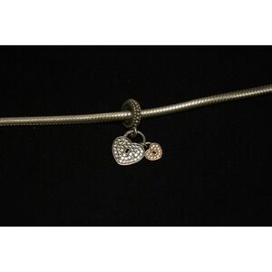 Pandora Padlock and Heart Dangle Charm Womens OS Silver Rose Gold Pave CZ